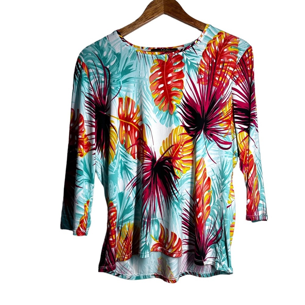 Toni Morgan Women’s Sz XL 3/4 Sleeve Floral Tropical Print Top
